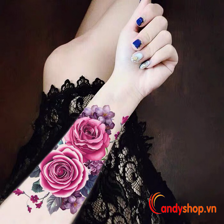 Hình xăm dán tattoo hoa hồng XQB383  Candyshop88 chuyên quà tặng hộp  quà quà tặng trang sức hình xăm dán tattoo
